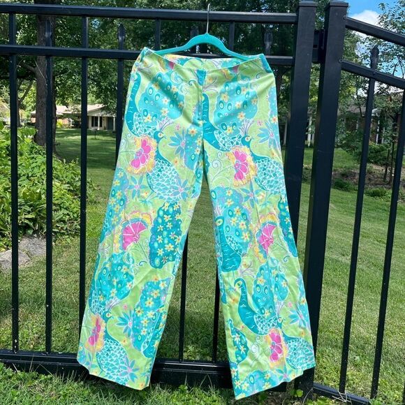 Lilly Pulitzer Peacock Wide Leg Pants - Picture 1 of 8